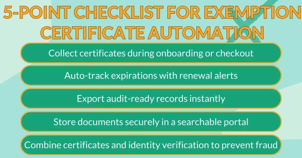 5 Point checklist for exemption certificate automation grapics