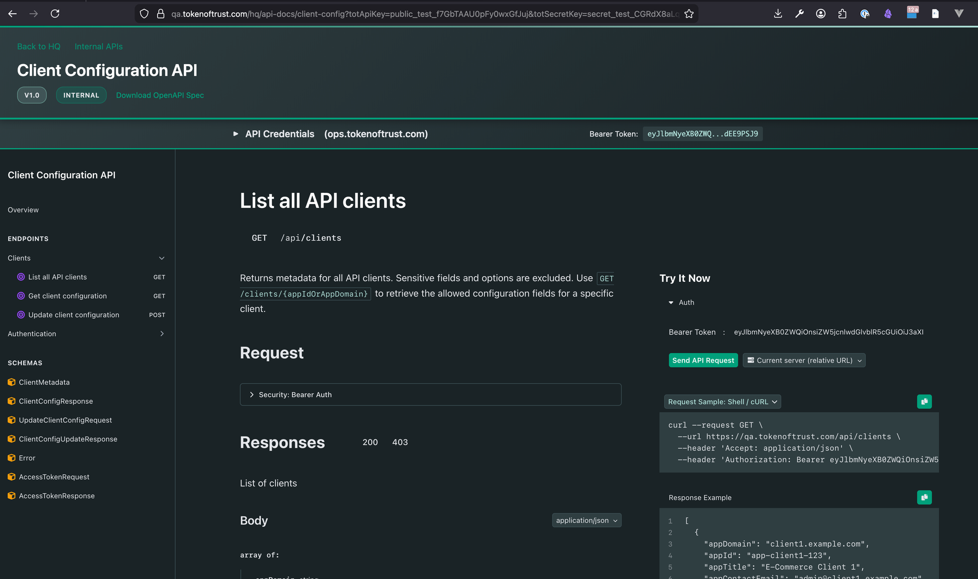 Internal API: clientConfig - Configuration API